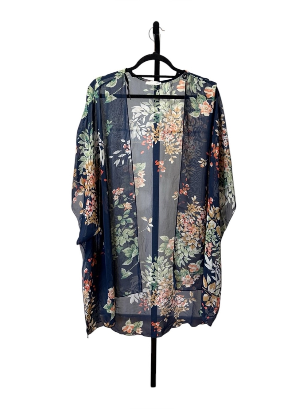 Navy Floral Sheer Kimono Cover-Up